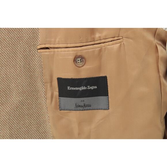 Ermenegildo Zegna Blazer Men's 56R Beige Gold ZigZag Pattern Silk Neiman Marcus - Picture 9 of 14